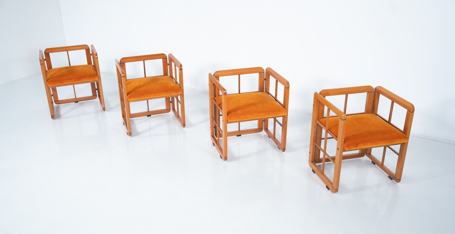 Mid-Century Modern Set of 4 Armchairs by Franco Poldarreti Caccia alla Volpe, Italy, 1980s