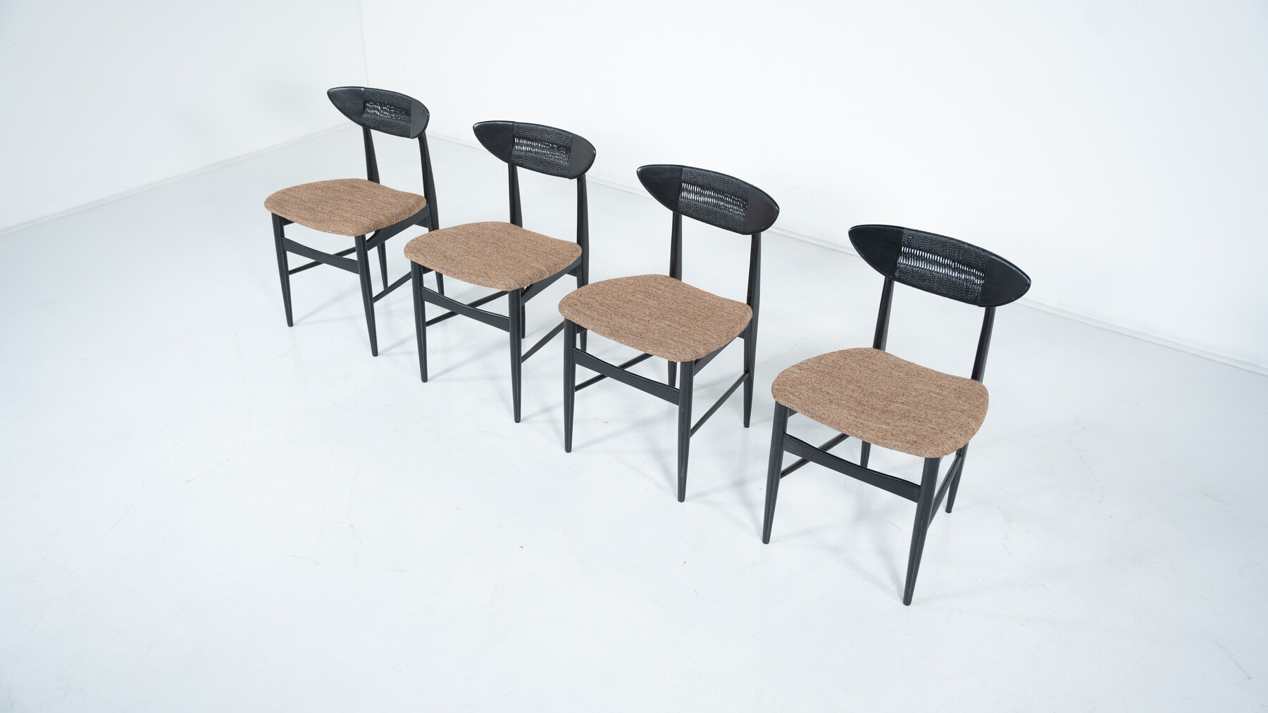 Mid-Century Modern Set of 4 Chairs by Hans Wegner, Black Wood and Rope, Denmark, 1950