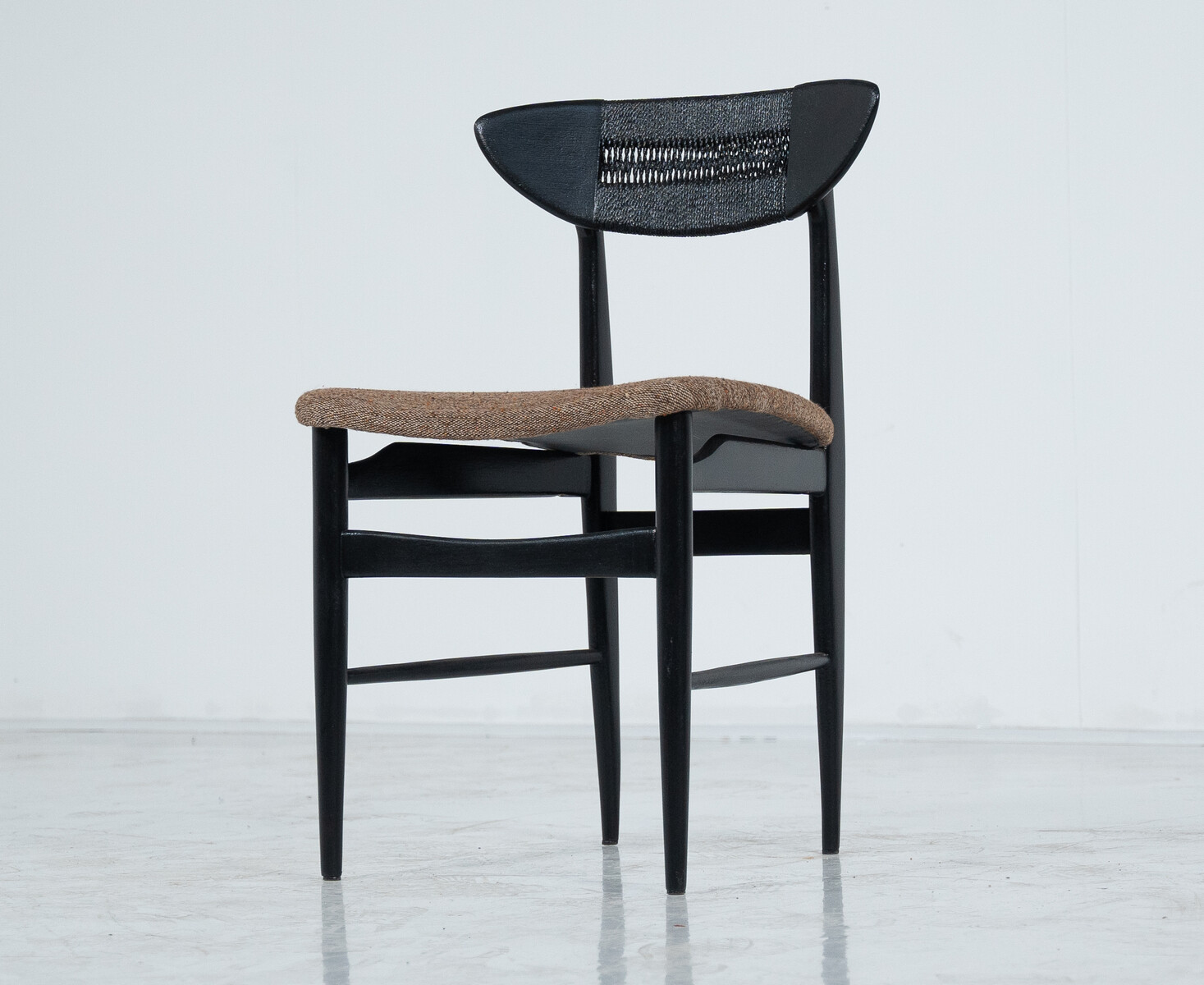 Mid-Century Modern Set of 4 Chairs by Hans Wegner, Black Wood and Rope, Denmark, 1950