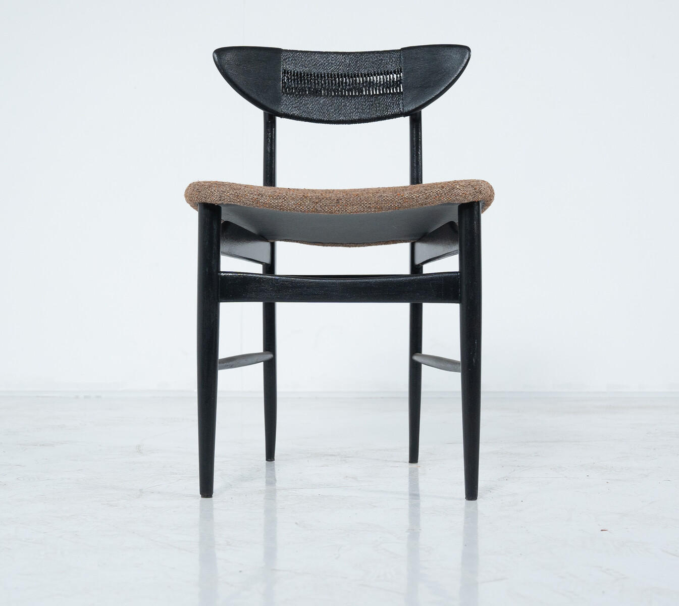 Mid-Century Modern Set of 4 Chairs by Hans Wegner, Black Wood and Rope, Denmark, 1950