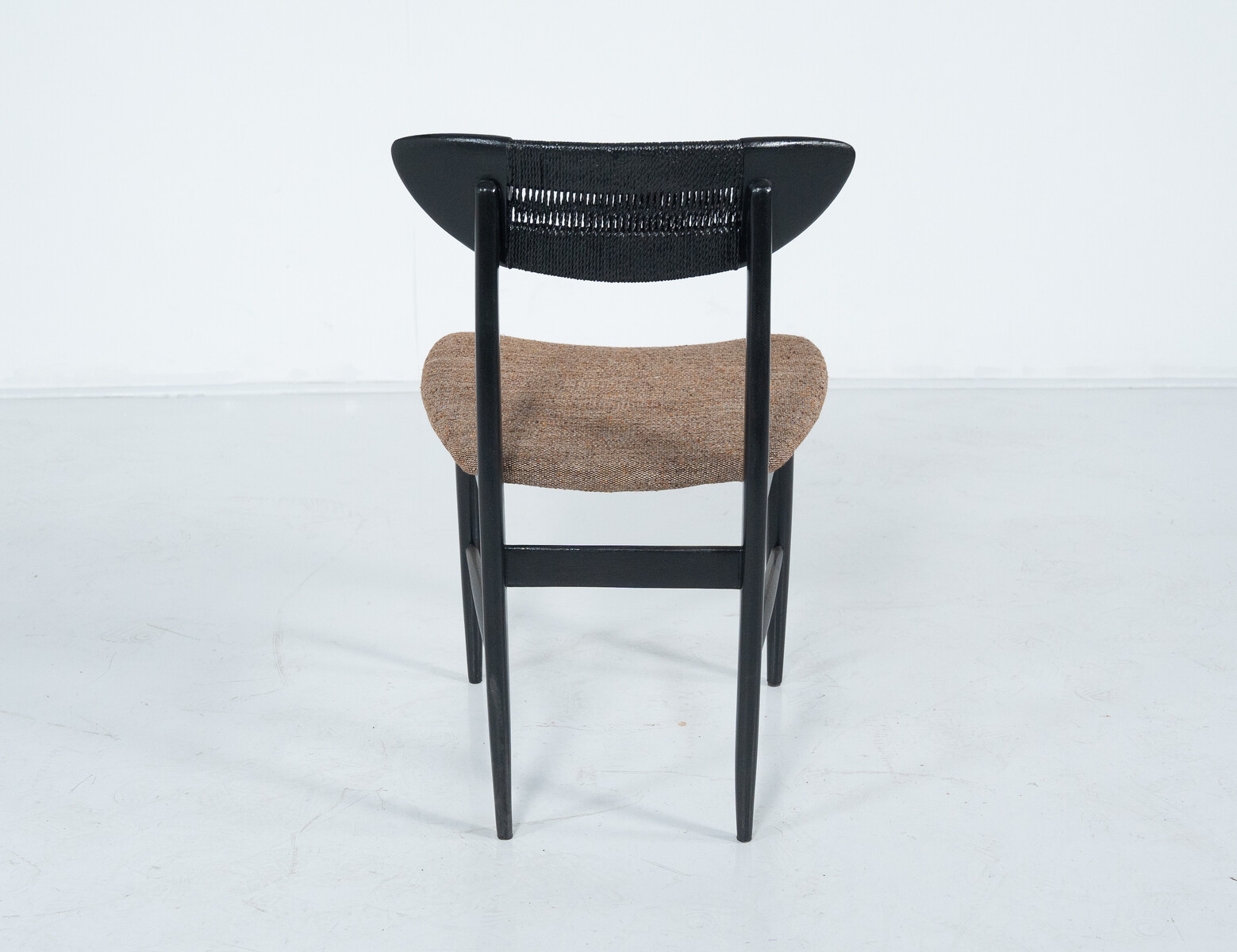 Mid-Century Modern Set of 4 Chairs by Hans Wegner, Black Wood and Rope, Denmark, 1950