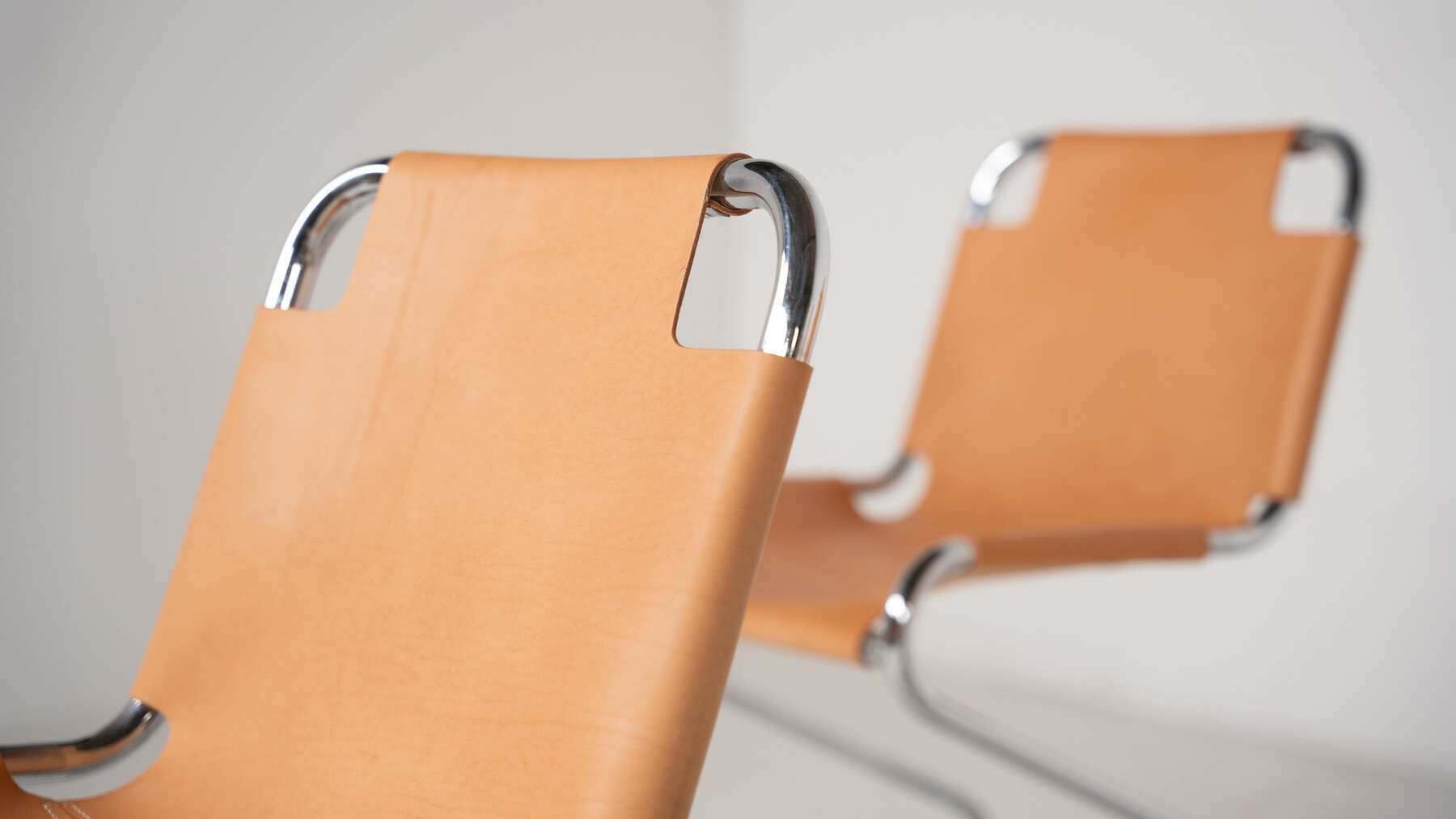 Mid-Century Modern set of 6 Armchairs, Chrome and Leather, 1970s