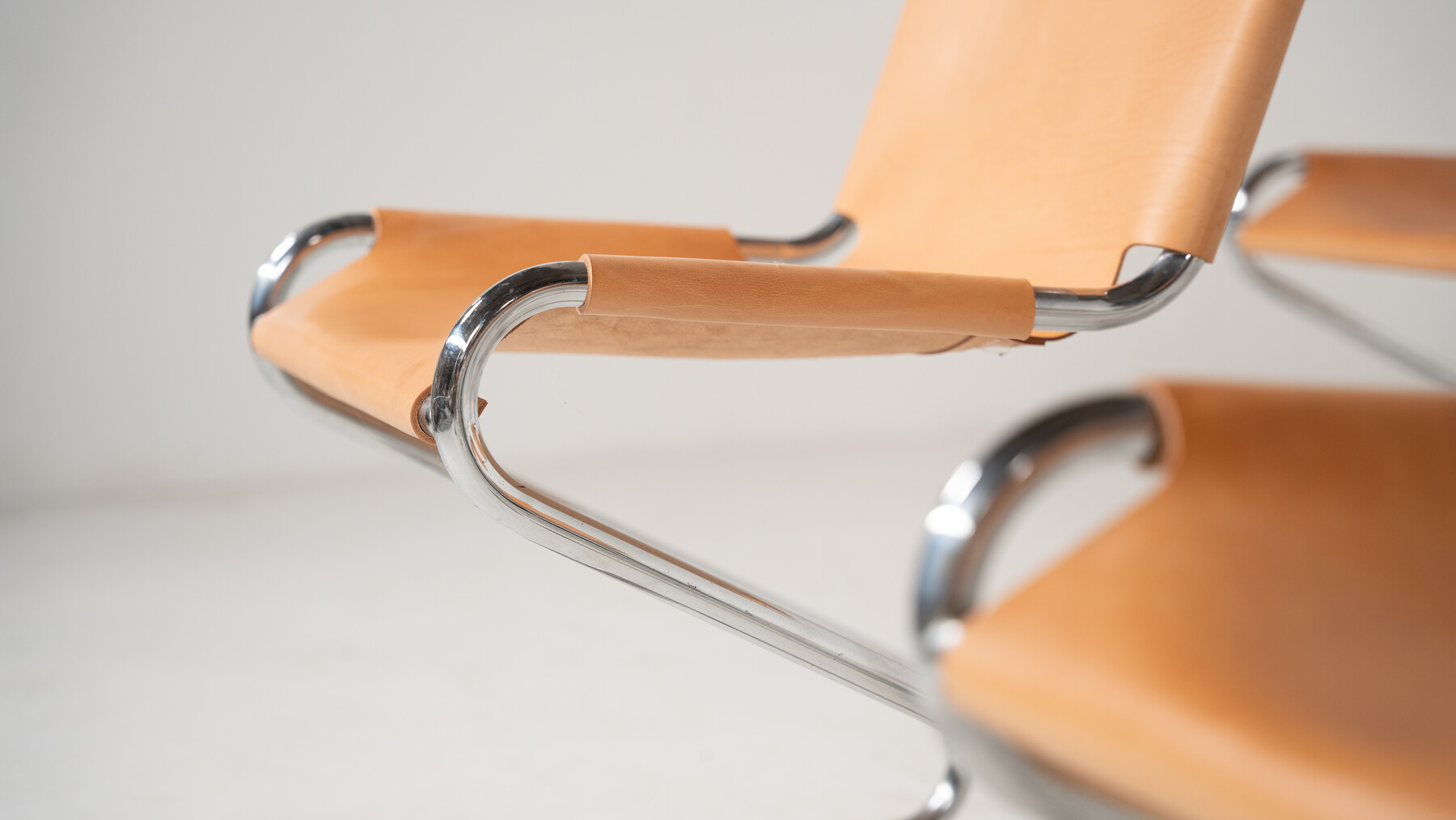 Mid-Century Modern set of 6 Armchairs, Chrome and Leather, 1970s