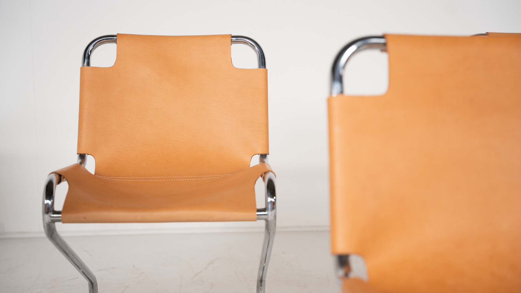 Mid-Century Modern set of 6 Armchairs, Chrome and Leather, 1970s