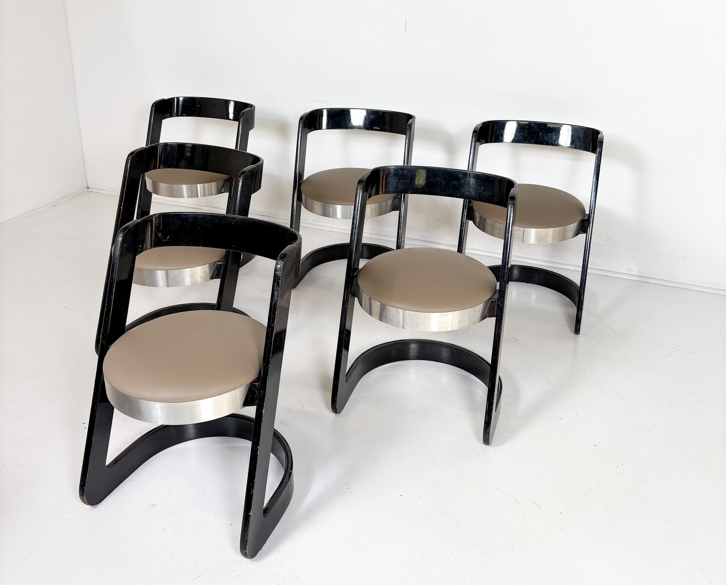 Mid-Century Modern Set of 6 Willy Rizzo Chairs for Mario Sabot, Italy, 1970s