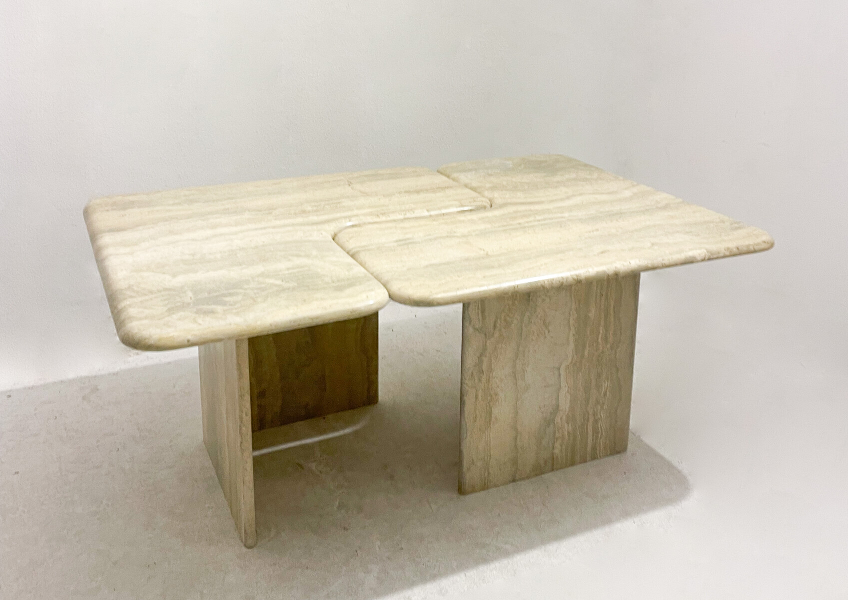 Mid-Century Modern Travertine Two-Parts Coffee Table, 1970s