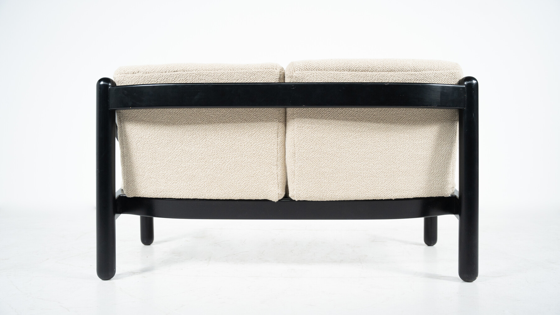 Mid-Century Modern Two Seater in Bouclé Lacquered Wood Sofa Model 