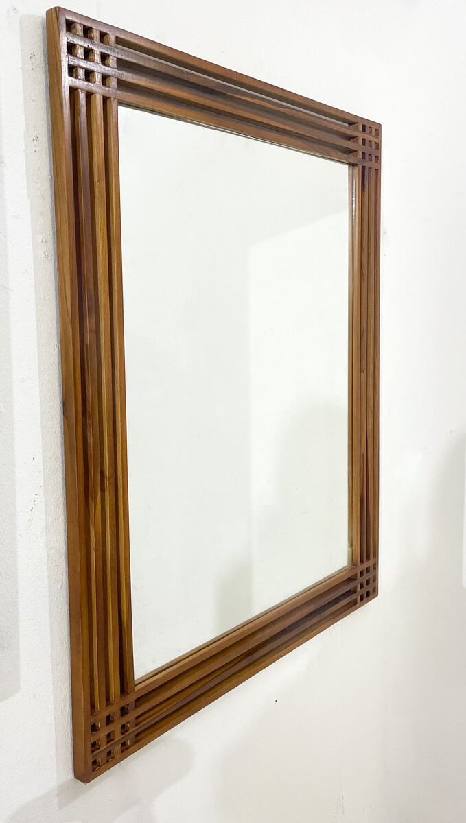 Mid-Century Modern Wooden Mirror, Sottsass Style 