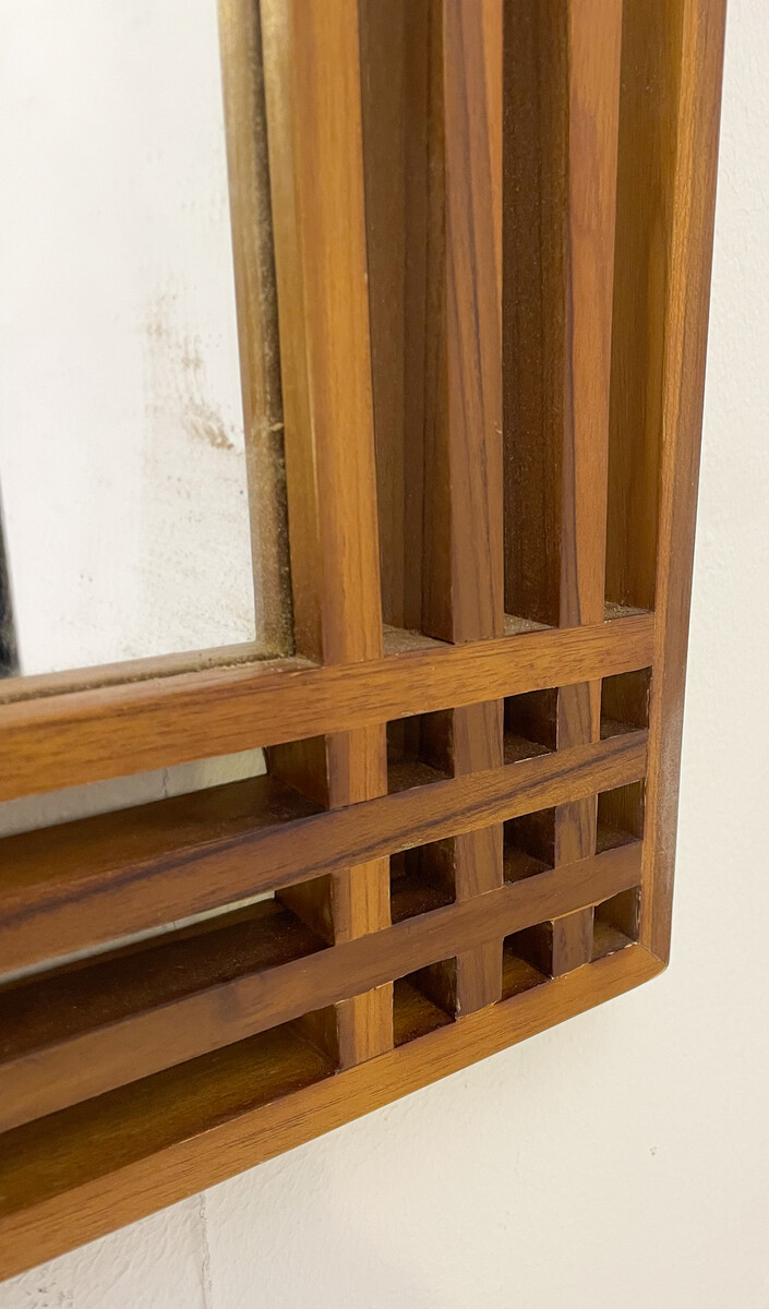 Mid-Century Modern Wooden Mirror, Sottsass Style 