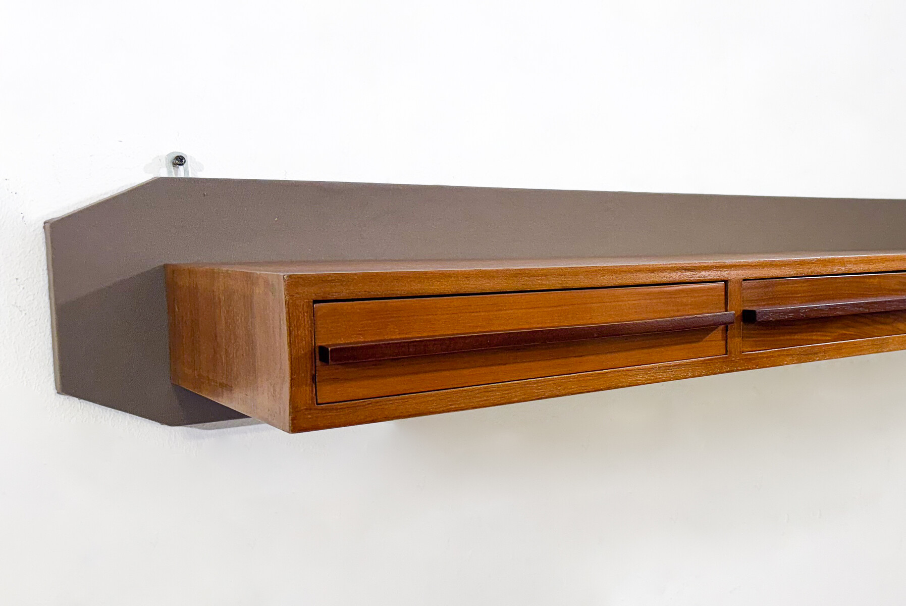 Mid-Century Modern Wooden Suspended Console, Teak, Italy, 1960s