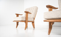  Mid-Century Pair of Wooden Armchairs by Guillerme & Chambron, France, 1960s