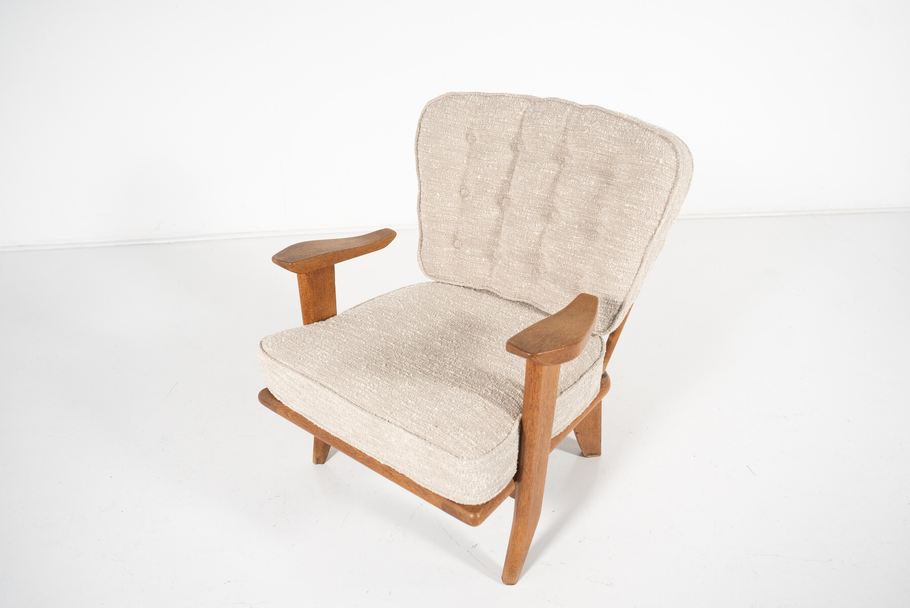  Mid-Century Pair of Wooden Armchairs by Guillerme & Chambron, France, 1960s