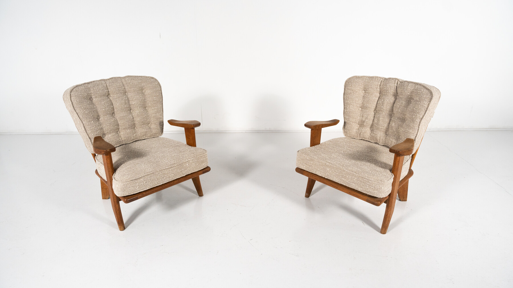 Mid-Century Pair of Wooden Armchairs by Guillerme & Chambron, France, 1960s