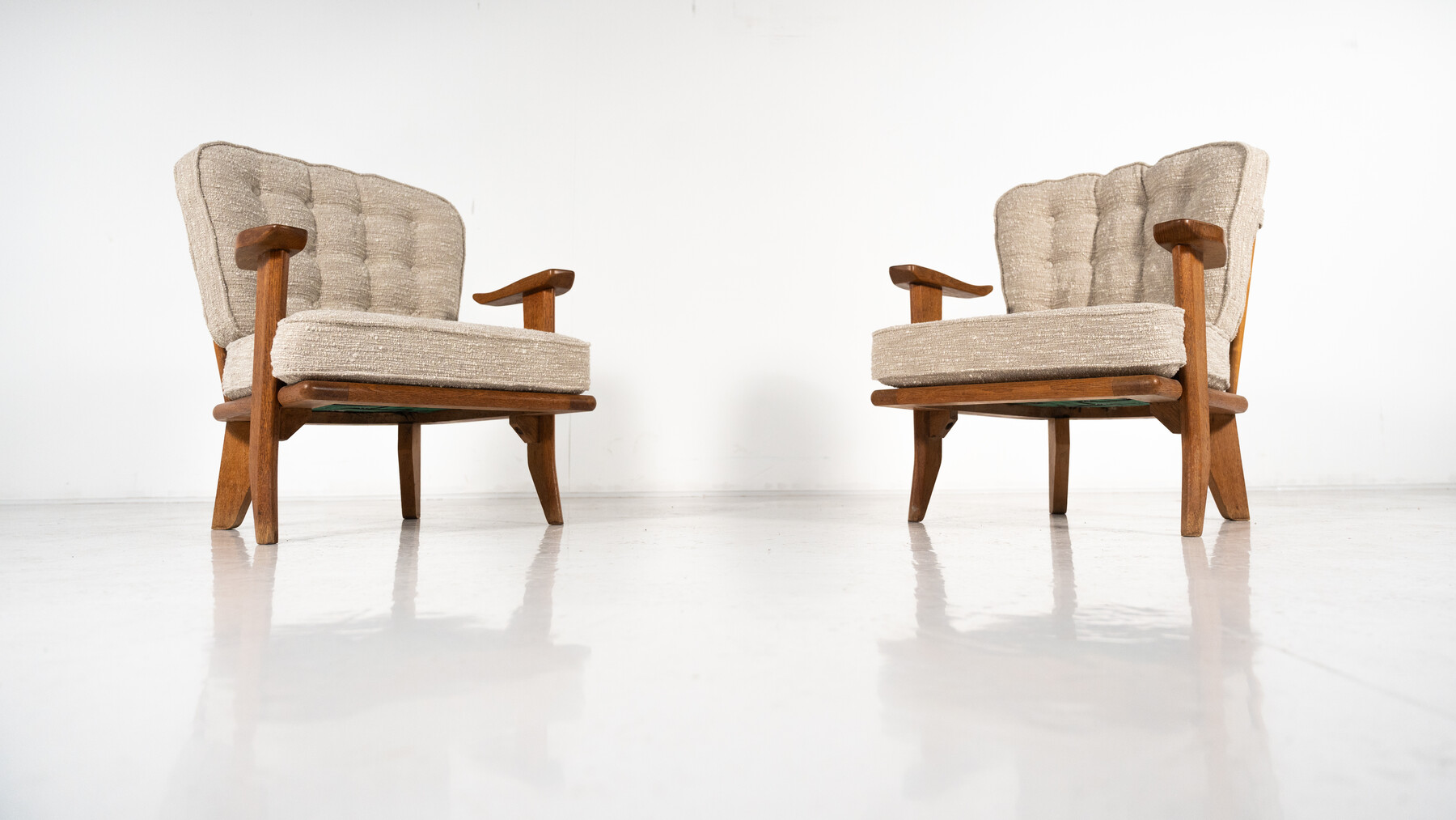 Mid-Century Pair of Wooden Armchairs by Guillerme & Chambron, France, 1960s