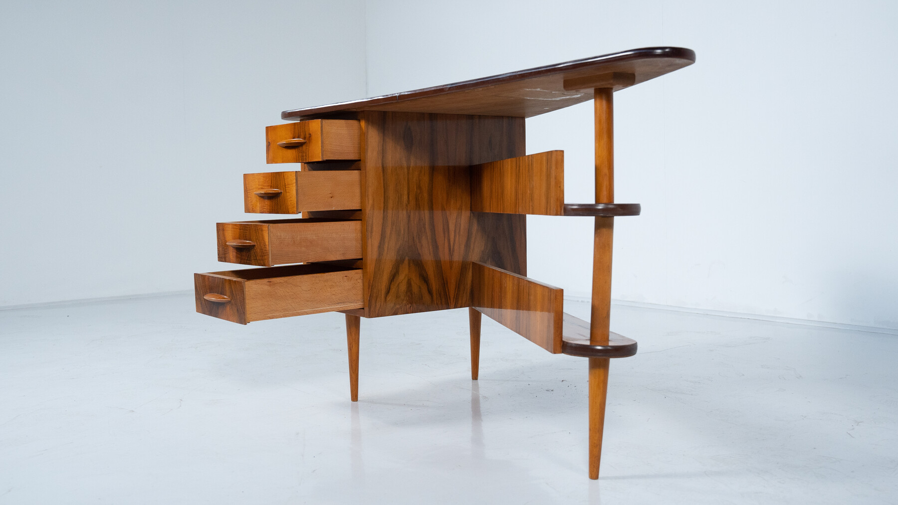 Mid-Century Triangular Desk with Drawers, 1960s