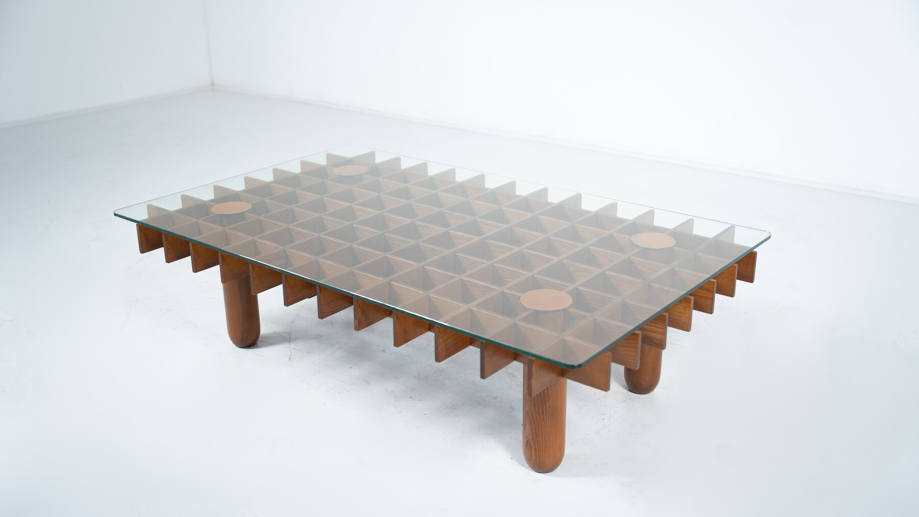 Mid-Century Wood and Glass Coffee Table in the style of Gianfranco Frattini, Italy, 1970s