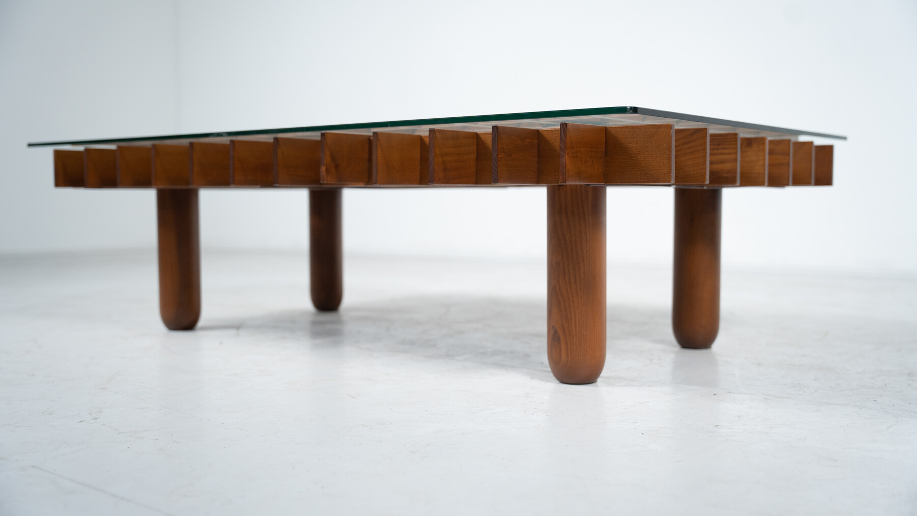 Mid-Century Wood and Glass Coffee Table in the style of Gianfranco Frattini, Italy, 1970s