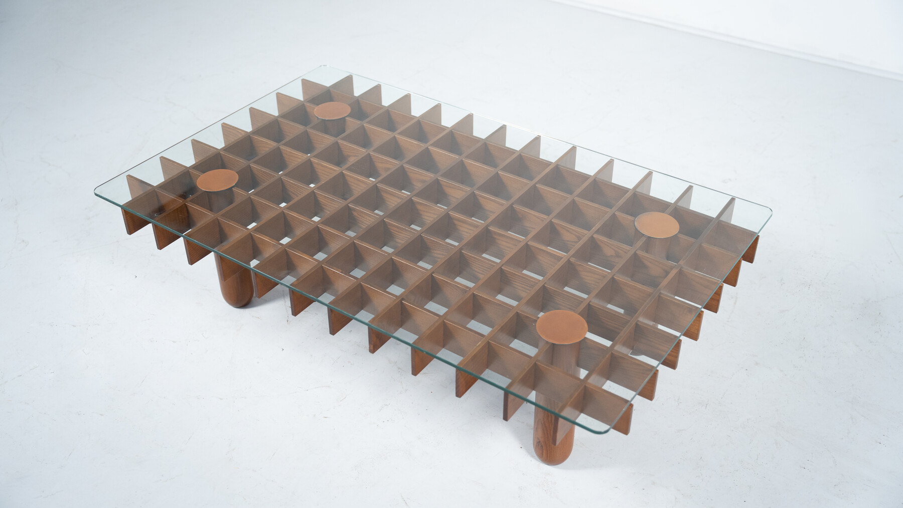 Mid-Century Wood and Glass Coffee Table in the style of Gianfranco Frattini, Italy, 1970s