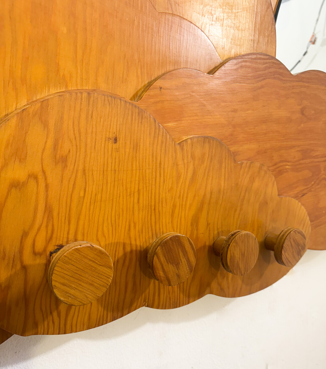 Mid-Century Wooden Cloud Shaped Mirror/ Coat Rack by Pallucco, Italy, 1970s