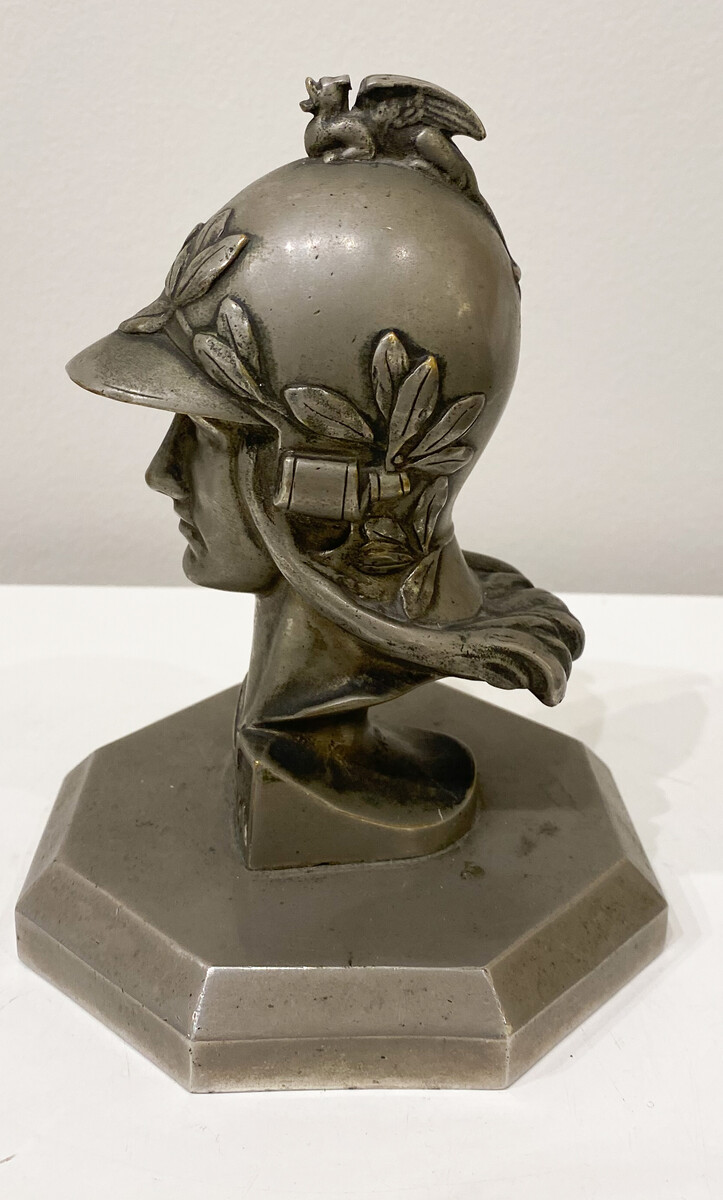 Minerva mascot in metal after Pierre de Soete, base added, 1930, Belgium