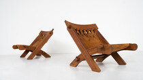 Pair of Folding Chair, Wood and Leather, Brazilian style 
