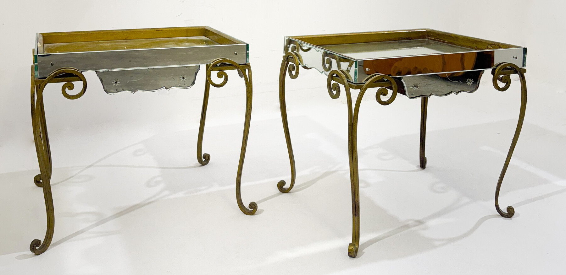 Pair of Side Tables, Glass and brass, 1940s 