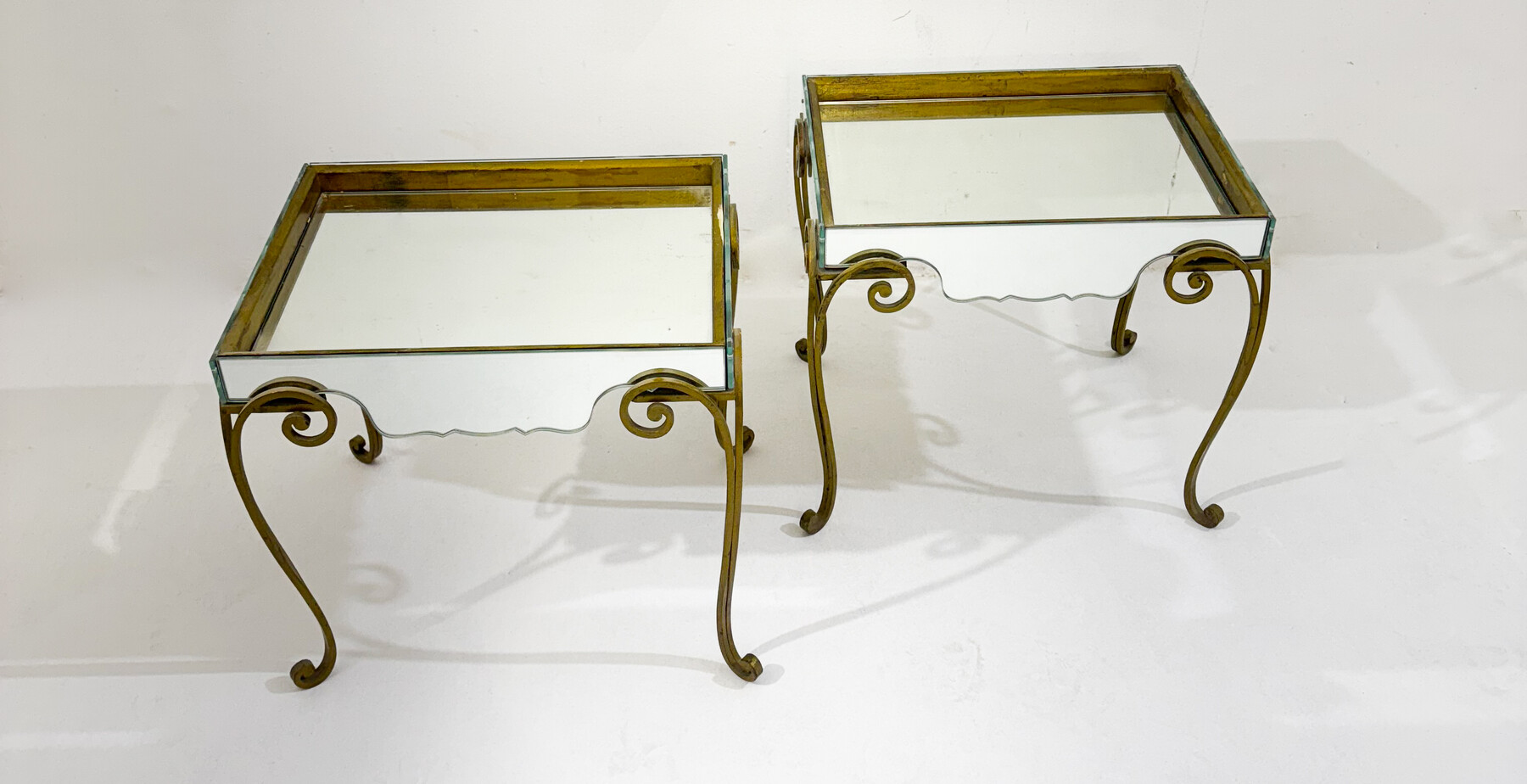 Pair of Side Tables, Glass and brass, 1940s 