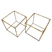 Pair of side tables in glass cube and gold metal imitation bamboo, style of Maison Baguès, Mid-century-Modern, France