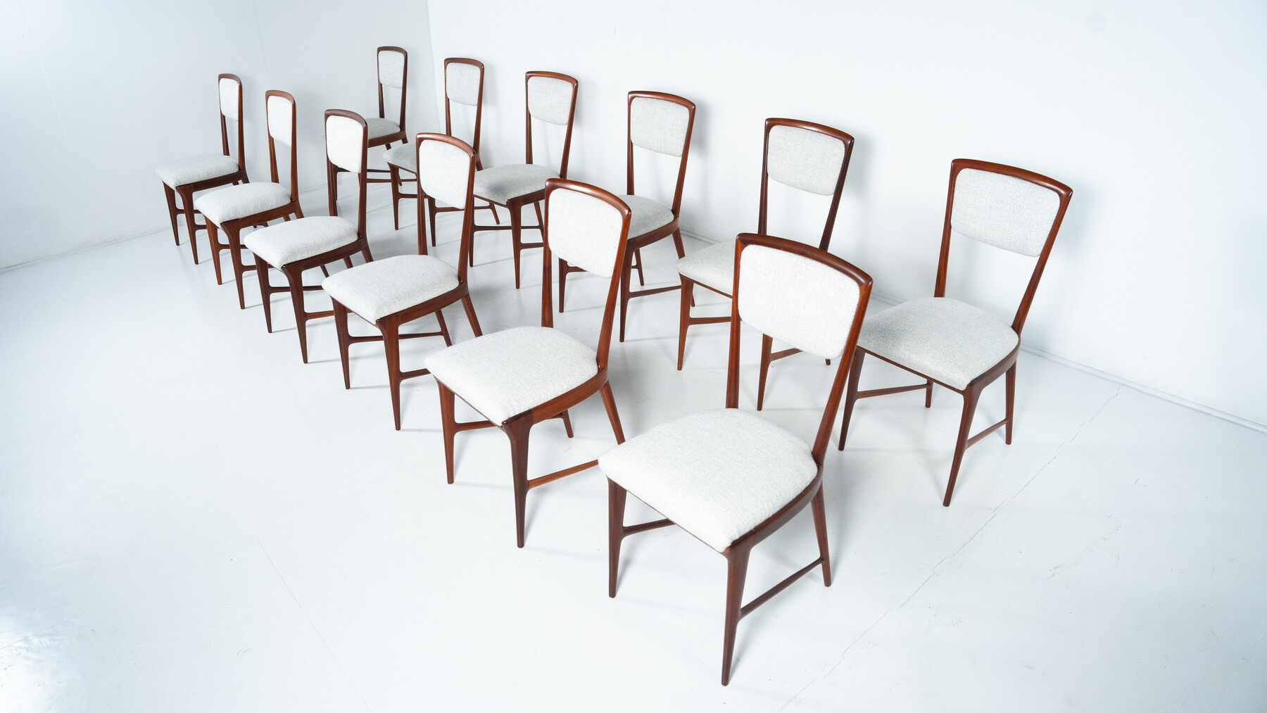 Set of 12 Chairs attributed to Ico Parisi, Wood and Fabric,Italy, 1960s