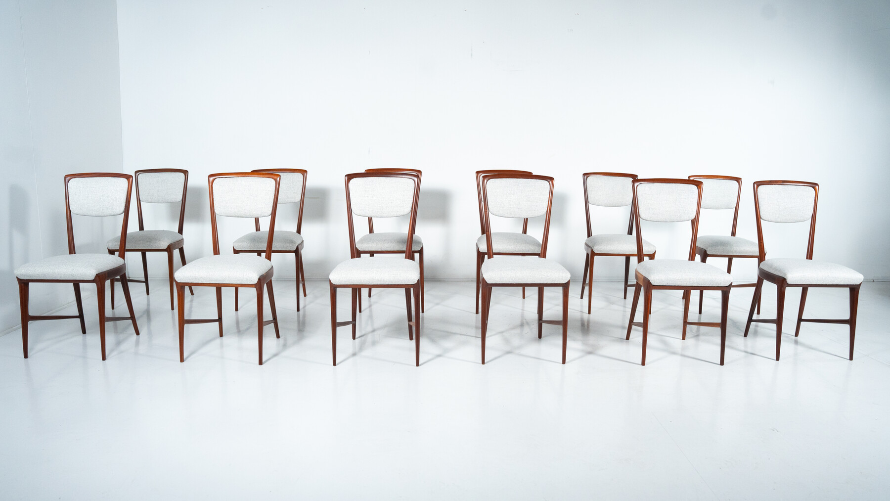 Set of 12 Chairs attributed to Ico Parisi, Wood and Fabric,Italy, 1960s