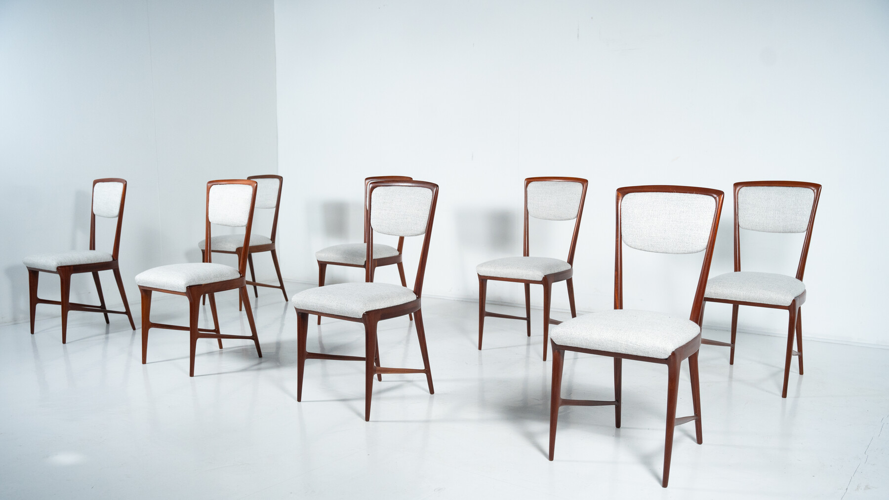 Set of 12 Chairs attributed to Ico Parisi, Wood and Fabric,Italy, 1960s