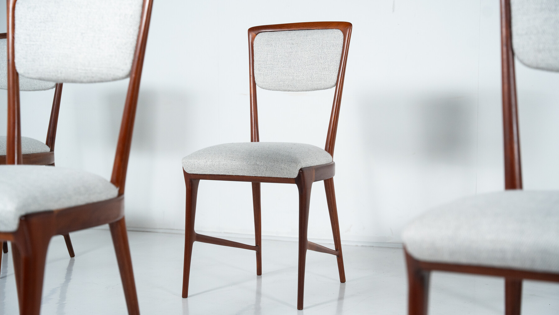 Set of 12 Chairs attributed to Ico Parisi, Wood and Fabric,Italy, 1960s