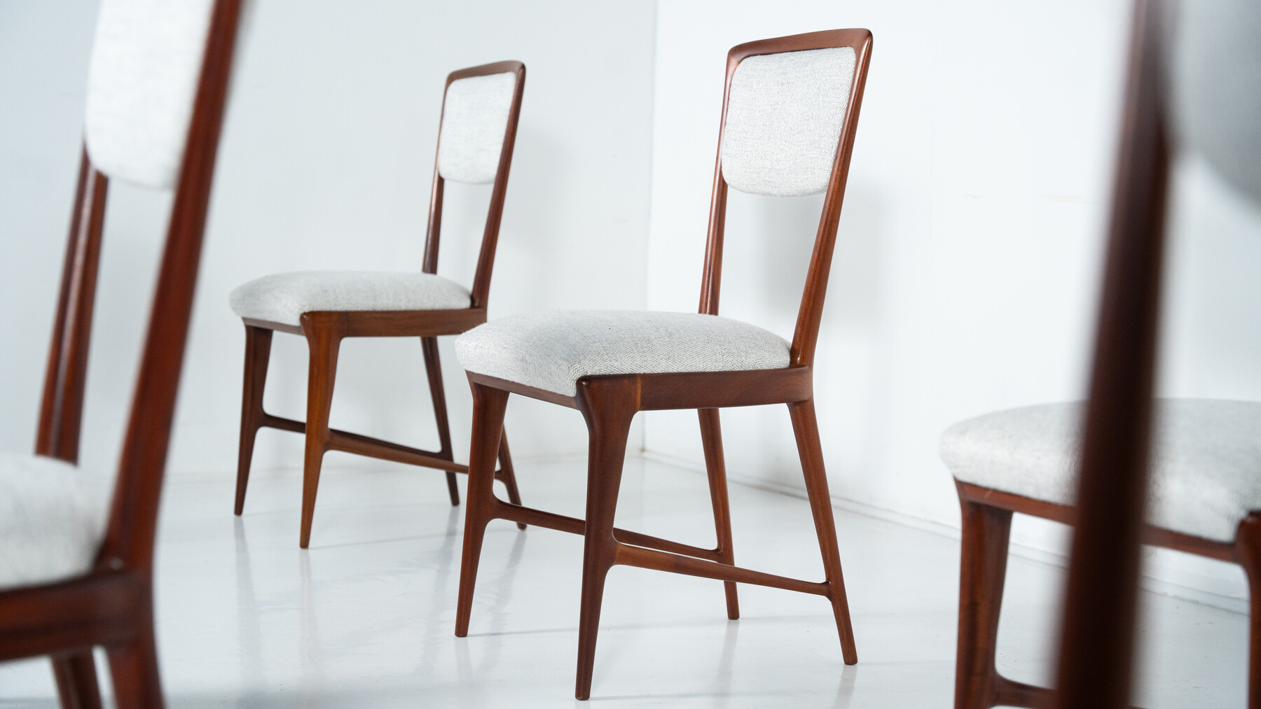 Set of 12 Chairs attributed to Ico Parisi, Wood and Fabric,Italy, 1960s