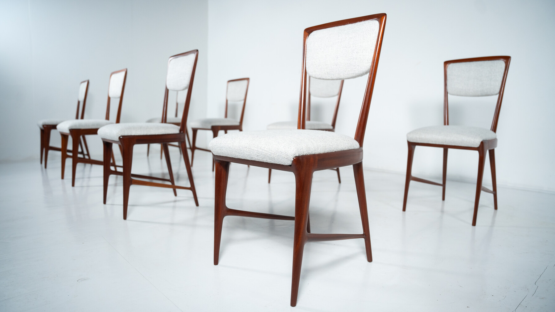 Set of 12 Chairs attributed to Ico Parisi, Wood and Fabric,Italy, 1960s