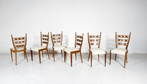 Set of 6 Chairs, Cherry Wood and Boucle Fabric, Italy, 1940s - New Upholstery 