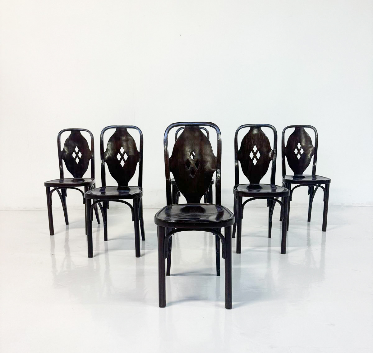 Set Of 6 Stained Wood Chairs - Carl Witzmann (1833 - 1952) For J. § J. Khon - Vienna 1908