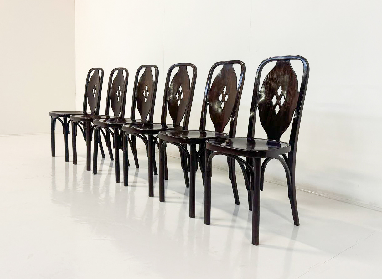 Set Of 6 Stained Wood Chairs - Carl Witzmann (1833 - 1952) For J. § J. Khon - Vienna 1908