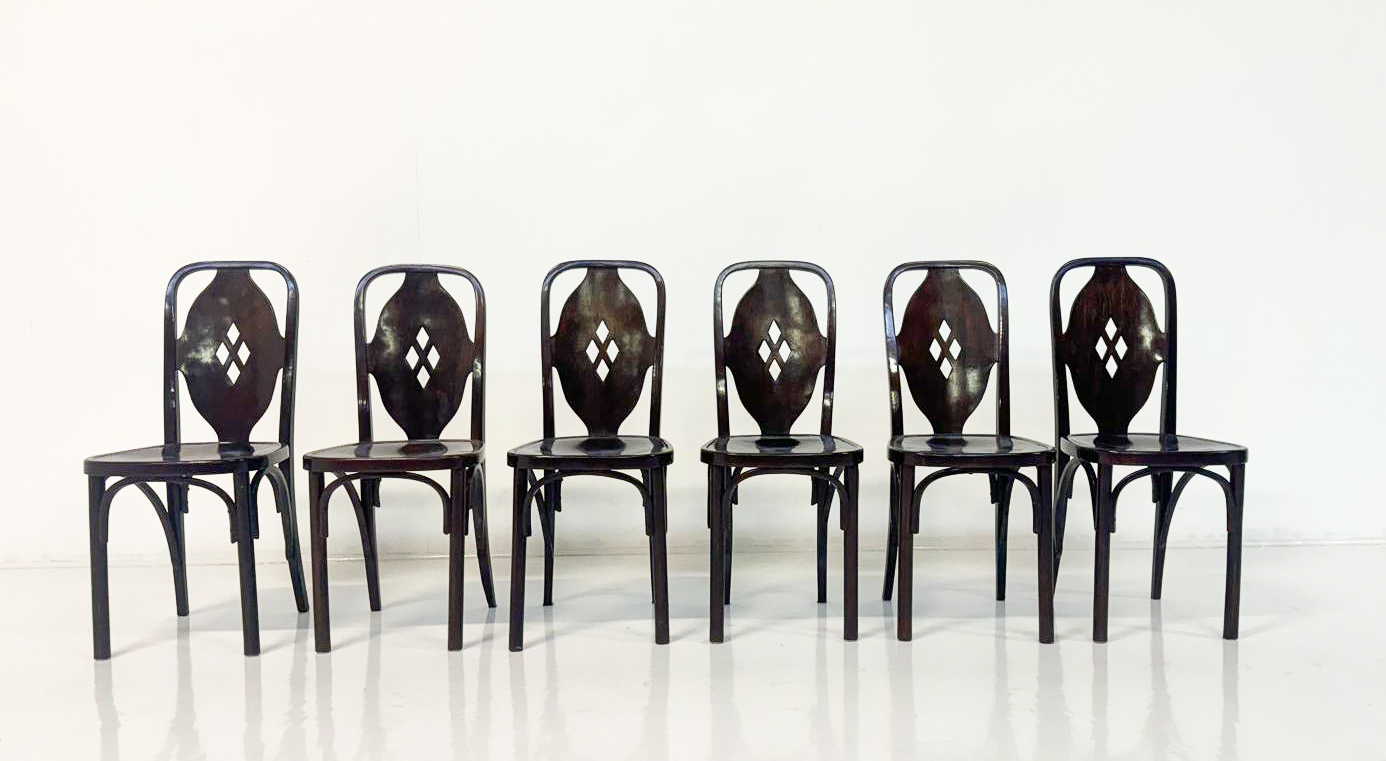 Set Of 6 Stained Wood Chairs - Carl Witzmann (1833 - 1952) For J. § J. Khon - Vienna 1908