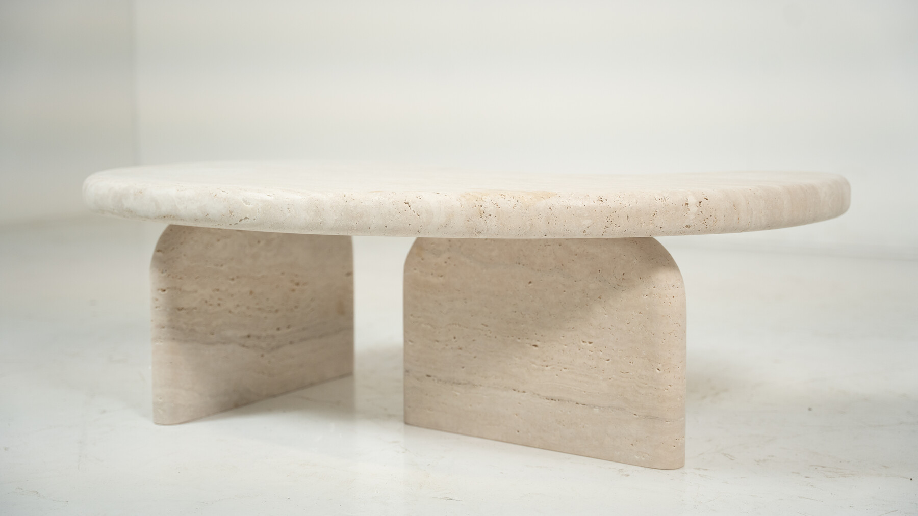 Small Bean Shaped Travertine Coffee Table, Contemporary 