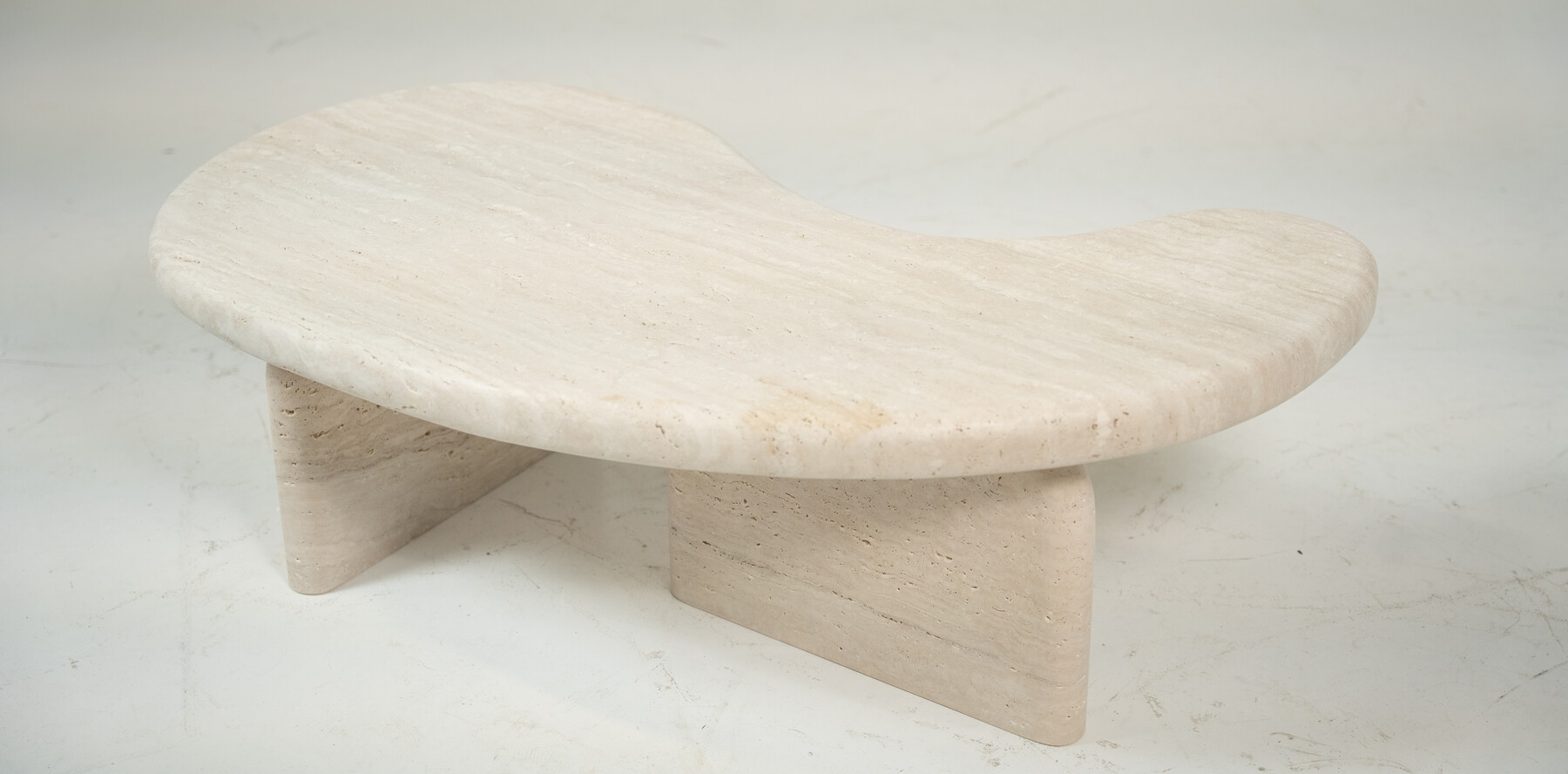 Small Bean Shaped Travertine Coffee Table, Contemporary 