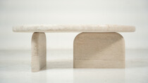 Small Bean Shaped Travertine Coffee Table, Contemporary 