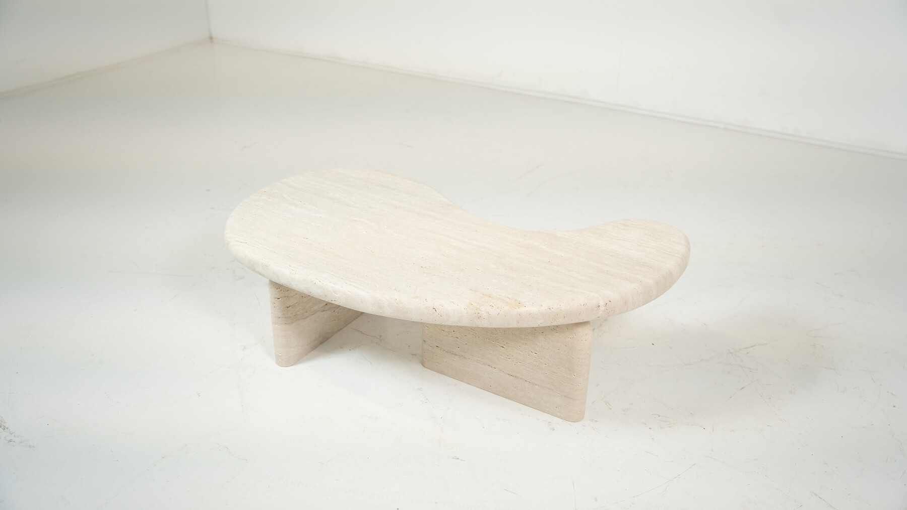 Small Bean Shaped Travertine Coffee Table, Contemporary 