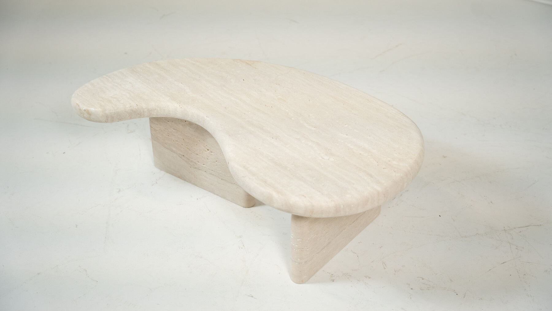 Small Bean Shaped Travertine Coffee Table, Contemporary 