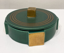 small green and gold enamel ceramic box